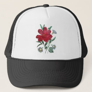 Antike Zeichnung: Morgenblume und Pfingstrose Truckerkappe