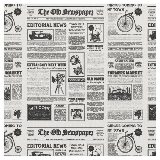 Antike Zeitung 1920 Flapper Vintag Schwarz-weiß Stoff (Nahaufnahme)