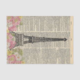 Antike Zeitung mit Blumen Paris Decoupage Seidenpapier