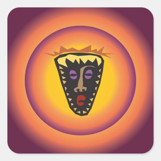Antike Zivilisations-Stammesmaske leuchtet Sonne Quadratischer Aufkleber (Vorderseite)