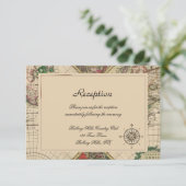 Antiker alte Weltkarten-Hochzeits-Empfang Begleitkarte (Stehend Vorderseite)