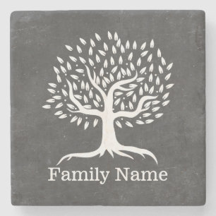 Antiker Baum Rustikale Tafel Familie Name Steinuntersetzer