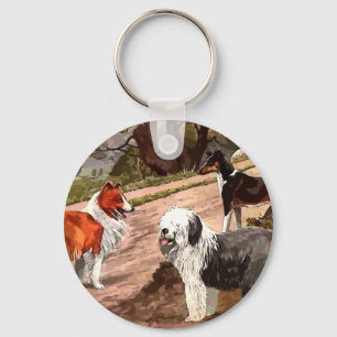 Antiker bemalter Collies-Schlüsselanhänger Schlüsselanhänger