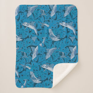 Antiker Blau Fisch & Seetang: Art Nouveau-Nautik Sherpadecke