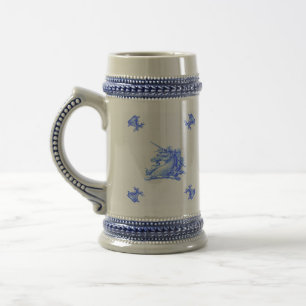 Antiker blauer niederländischer Einhornkopf-Stein Bierglas