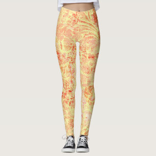 Antiker Blumen-Explosions-Effekt in hellgelber Tex Leggings