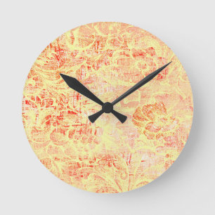 Antiker Blumen-Explosions-Look in hellgelber Textu Runde Wanduhr