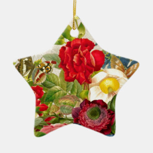 Antiker Blumenstrauß mit Schmetterlingen Keramikornament
