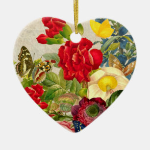 Antiker Blumenstrauß mit Schmetterlingen Keramikornament
