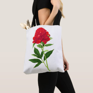 Antiker botanischer Druck, tiefrote Pfingstrose Tasche