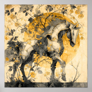 Antiker botanischer Geist Weiße Pferdeblumenranken Poster
