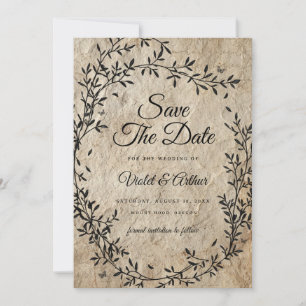 Antiker botanischer Kranz Hochzeit Save The Date Einladung