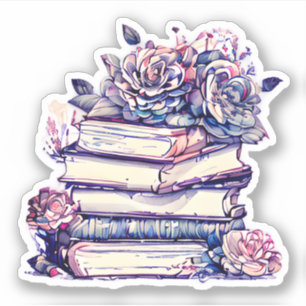 Antiker Bücherstapel mit Rosen Aufkleber