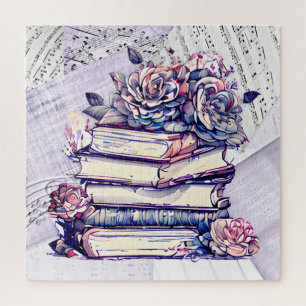 Antiker Bücherstapel mit Rosen Puzzle