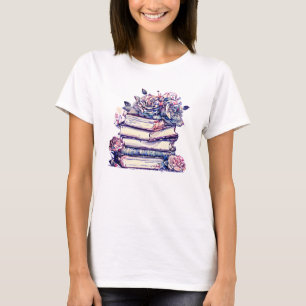 Antiker Bücherstapel mit Rosen T-Shirt