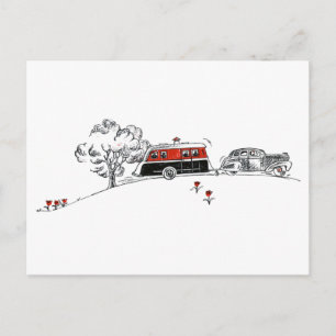 Antiker Camper und Auto Postkarte