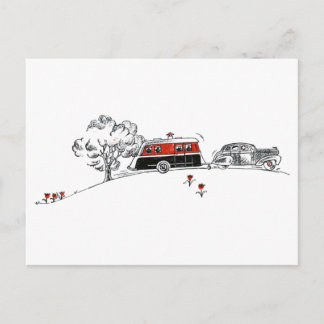 Antiker Camper und Auto Postkarte
