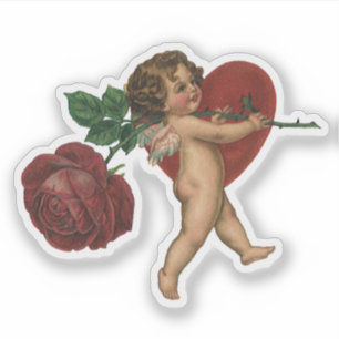 Antiker Cherub und viktorianische Rose zum Valenti Aufkleber