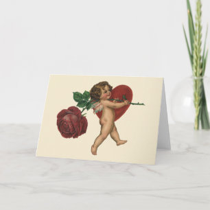 Antiker Cherub und viktorianische Rose zum Valenti Feiertagskarte