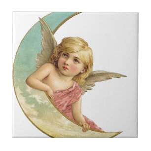 Antiker Cherub und zunehmender Mond Fliese