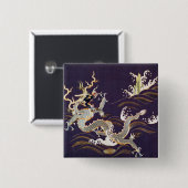 Antiker chinesischer Drache auf See Button (Vorne & Hinten)