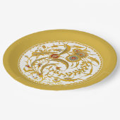 Antiker Chinesischer Jakobsblume - Senf Gold Pappteller (Schrägansicht)