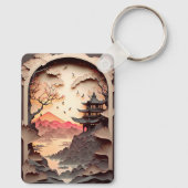 Antiker chinesischer Scene Papier geschnitten brau Schlüsselanhänger (Rückseite)