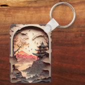 Antiker chinesischer Scene Papier geschnitten brau Schlüsselanhänger (Rückseite)