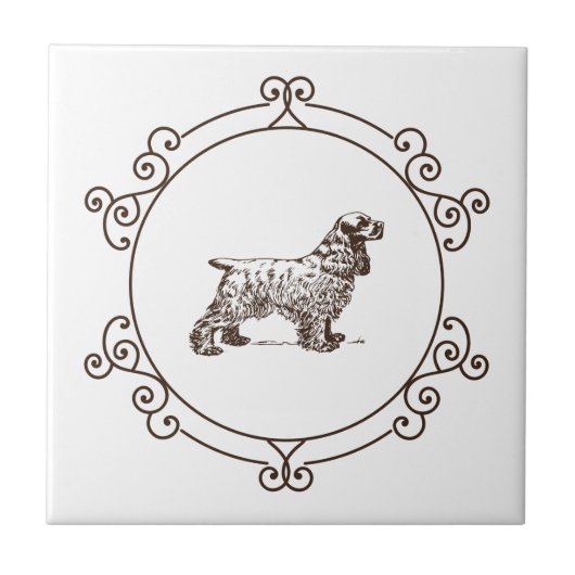 Antiker Cocker Spaniel im Bilderrahmen Fliese (Vorderseite)