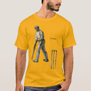 Antiker Cricketspieler mit Schläger und Tor T-Shirt