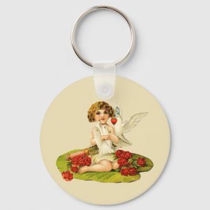 Antiker Cupid auf Seerosenblatt Schlüsselanhänger