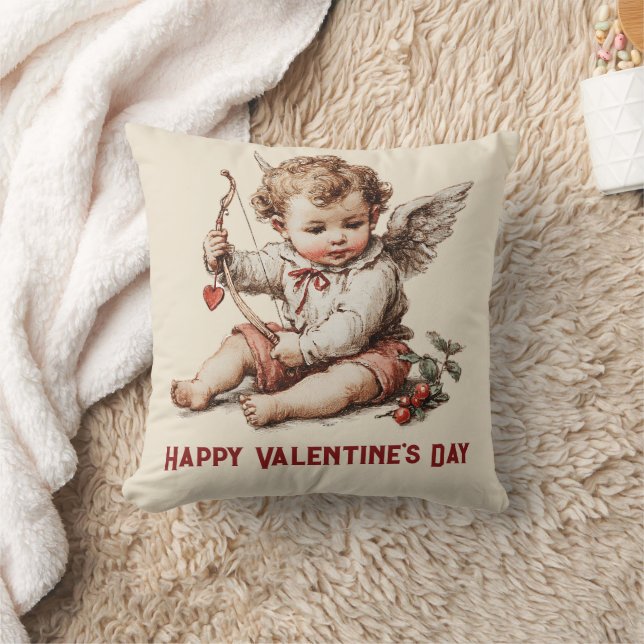 Antiker Cupid mit Herz-Bogen Kissen (Decke)