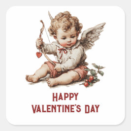 Antiker Cupid mit Herz-Bogen Quadratischer Aufkleber