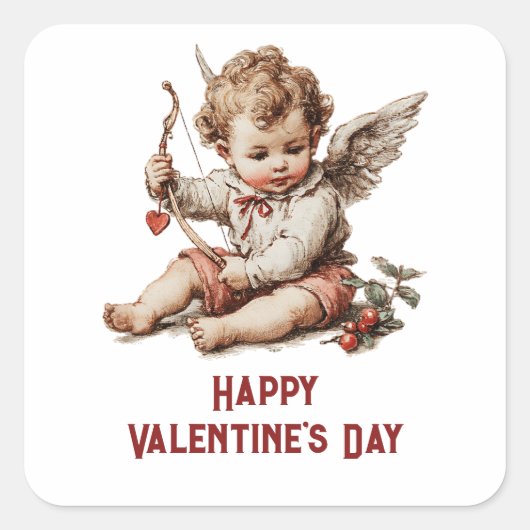 Antiker Cupid mit Herz-Bogen Quadratischer Aufkleber (Vorderseite)