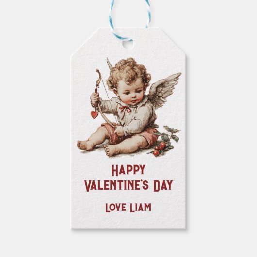 Antiker Cupid mit Herz und Bogen Geschenkanhänger (Vorderseite)