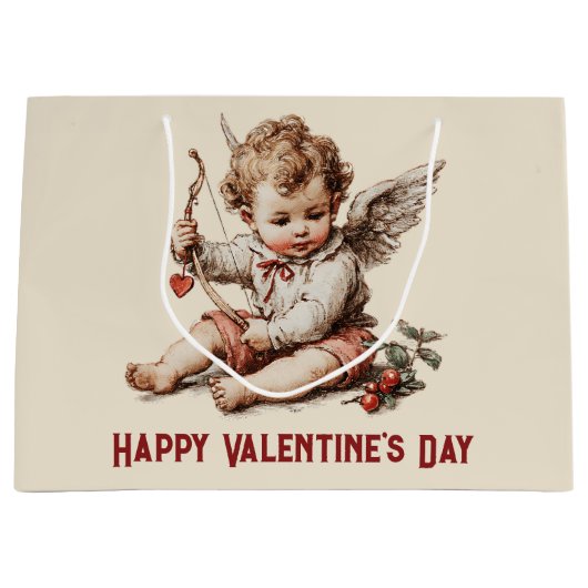 Antiker Cupid mit Herz und Bogen Große Geschenktüte (Vorderseite)
