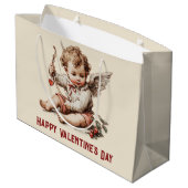 Antiker Cupid mit Herz und Bogen Große Geschenktüte (Rückseite Schrägansicht)