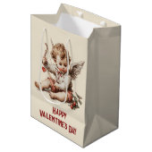 Antiker Cupid mit Herz und Bogen Mittlere Geschenktüte (Vorderseite Schrägansicht)