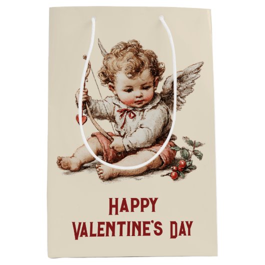 Antiker Cupid mit Herz und Bogen Mittlere Geschenktüte (Vorderseite)