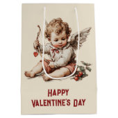 Antiker Cupid mit Herz und Bogen Mittlere Geschenktüte (Rückseite)
