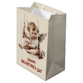 Antiker Cupid mit Herz und Bogen Mittlere Geschenktüte (Rückseite Schrägansicht)