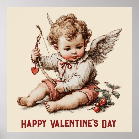 Antiker Cupid mit Herz und Bogen Poster (Vorne)