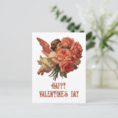 Antiker Cupid mit Rosenbouquet Postkarte (Stehend Vorderseite)