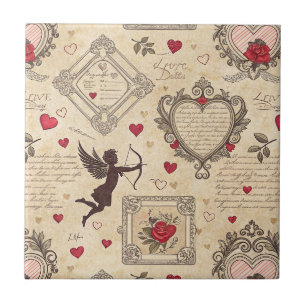 Antiker Cupid-Valentinstag Verzierte Liebe Fliese