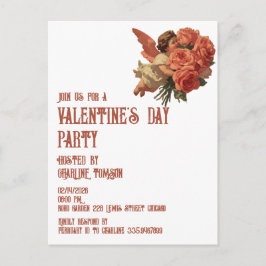 Antiker Cupido mit Rosenstrauß Einladungspostkarte