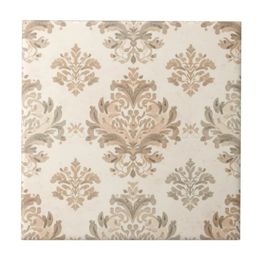 Antiker Damast Elegantes Beige Französischer Landh Fliese (Vorderseite)