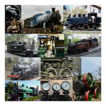 Antiker Dampfzug Motor Lokomotivzug Collage