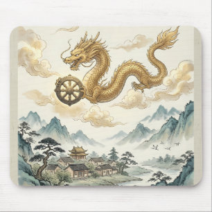 Antiker Drache und Dhamma-Rad-Mauspad - Histor Mousepad