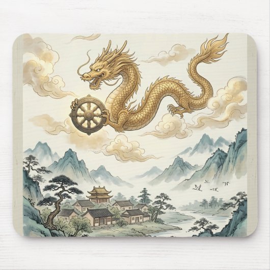 Antiker Drache und Dhamma-Rad-Mauspad - Histor Mousepad (Vorne)