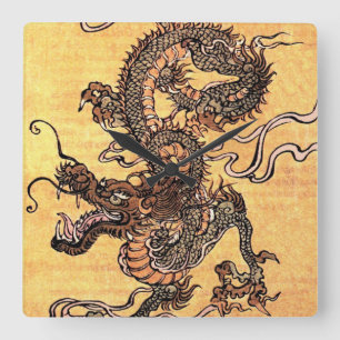 Antiker Drachen-Teppich quadratische Wanduhr